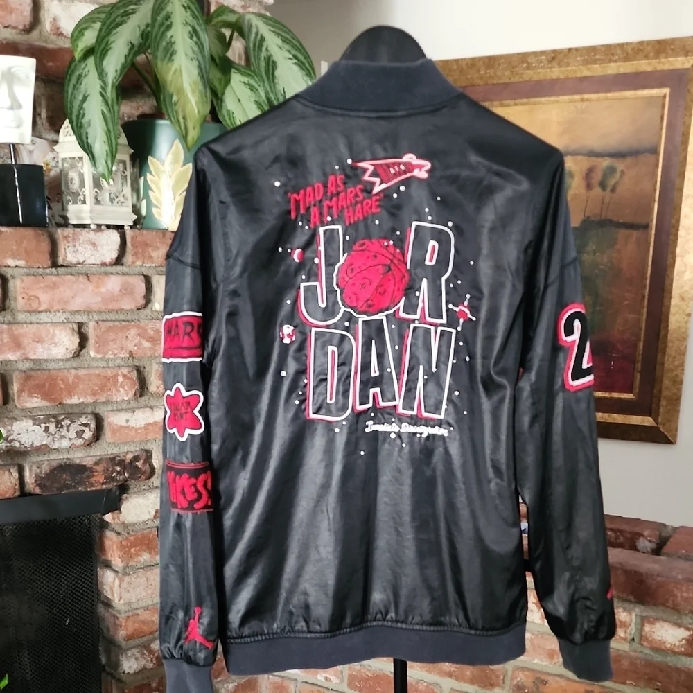 Jordan Brooklyn Mars Blackmon Bomber Jacket Black Patch Varsity Streetwear